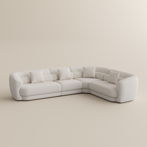 143 Inch Minimalist Beige Chenille Sofa Modern Large L-Shaped With Lumbar Support
