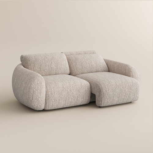 Bio-Modernes elektrisches Schlafsofa 230cm in Beige mit Full-Lay-Flat-Funktion & stufenlos verstellbaren Positionen - wasserdichter Tweed-Chenille-Bezug