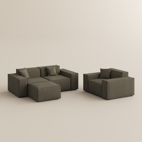 1-2 Seater Khaki Modern Modular Sofa Set with Ottoman