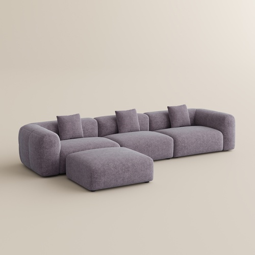 Minimalist Couch 3-4 Seater Chenille Puce Lounge Sofa with Ottoman