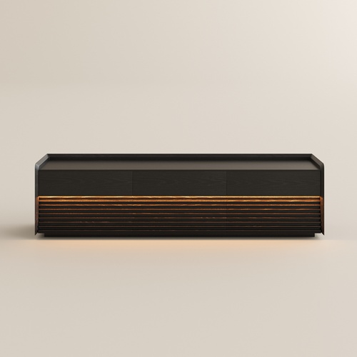 Mid-Century TV-Lowboard 180 cm in Schwarz mit dimmbarer LED-Beleuchtung | modernes Entertainment-Center