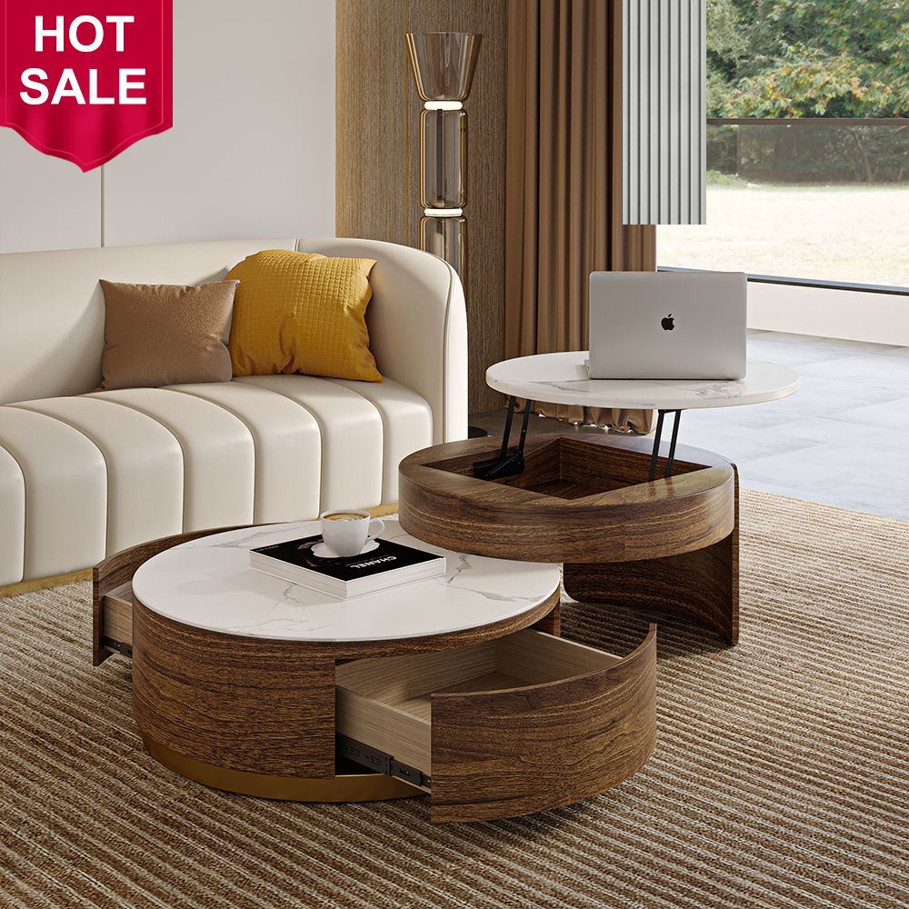 Modern White Stone Lifttop Nesting Coffee Table Povison