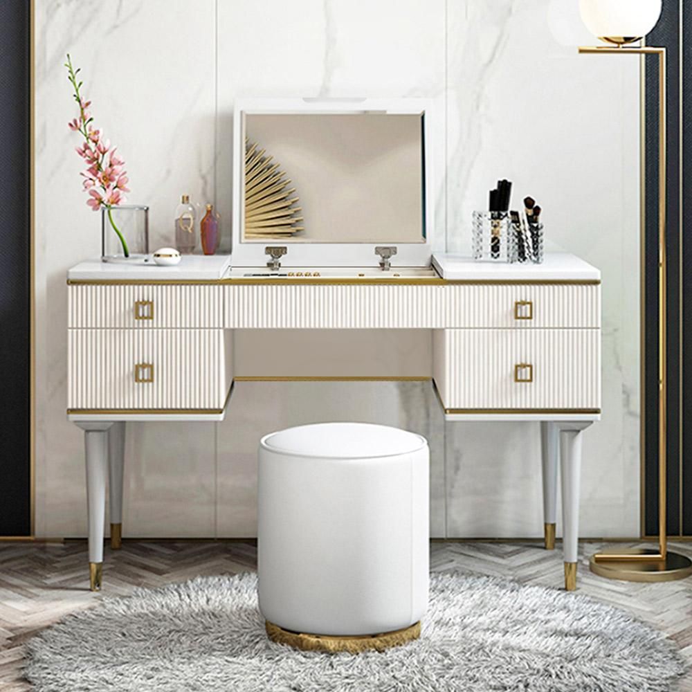 Ribbed Makeup Vanity Set With Flip Top Mirror Povison Ribbed Makeup Vanity Set With Flip Top, Makeup Vanity Table With Flip Top Mirror