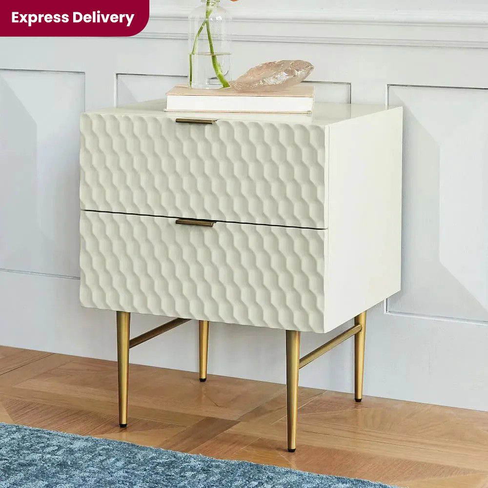 Modern Luxury 2-Drawer Nightstand, with Metal High Foot, MDF with Piano Finish