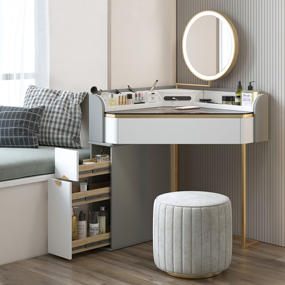 White Elegant Corner Makeup Table