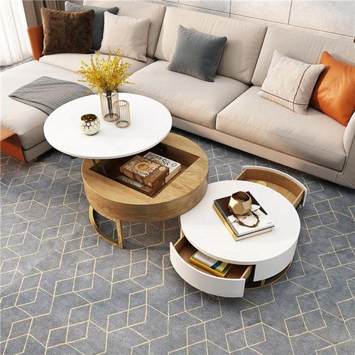 Modern White Stone Lifttop Nesting Coffee Table Povison