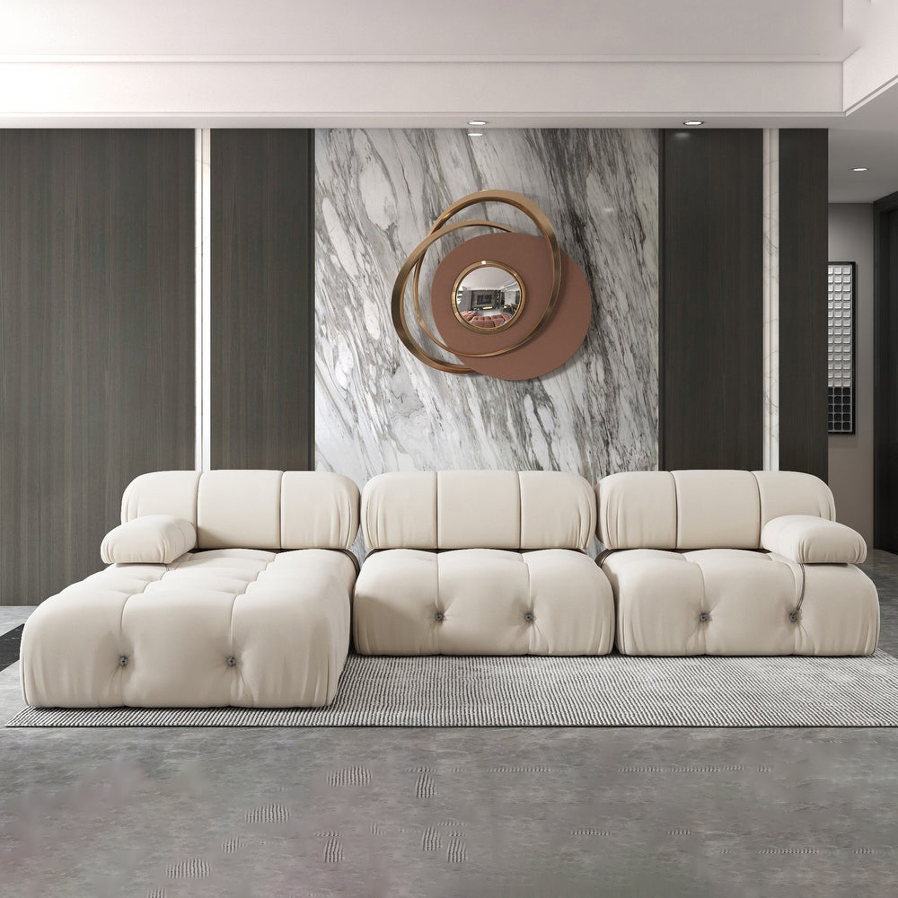 Beige Velvet Sectional Sofa
