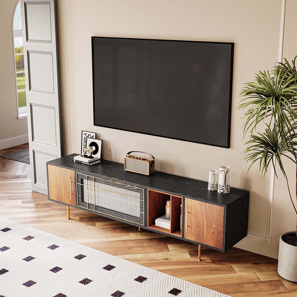 Black TV Console with Golden Handles