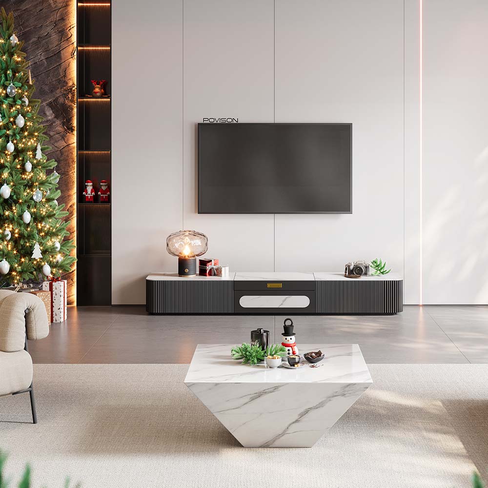 Modern TV Stand with Coffee Table Sintered Stone Living Room Set