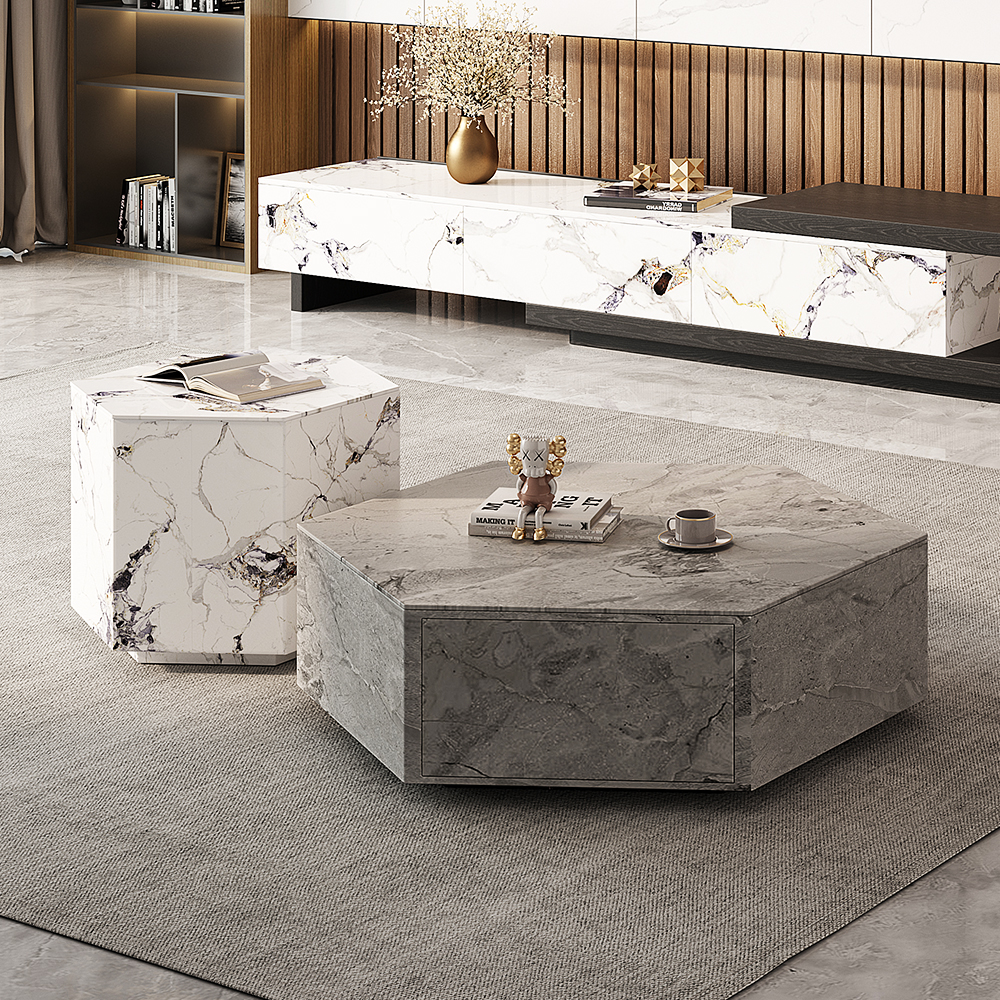 Hexagon Coffee Table Set with Side Table