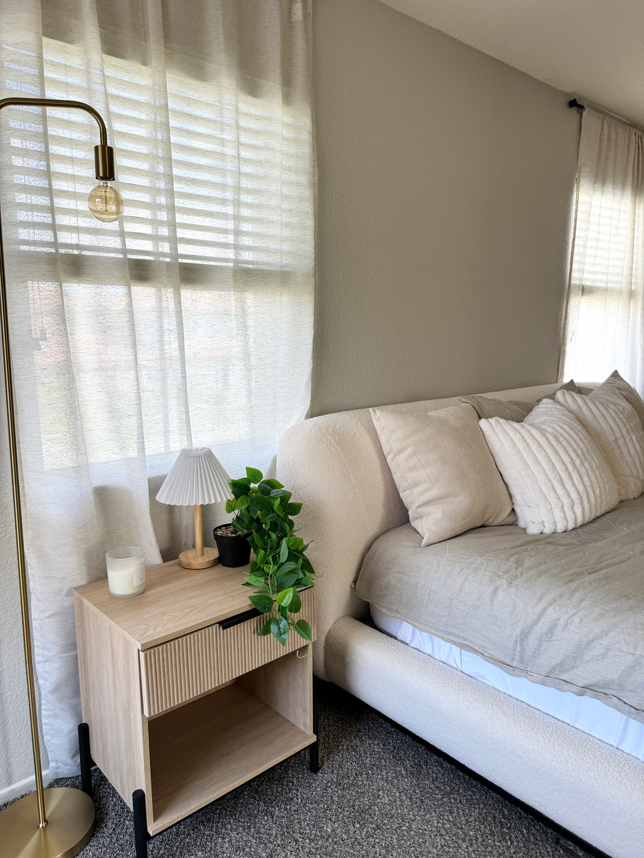 Boucle Upholstered Bed with Headboard