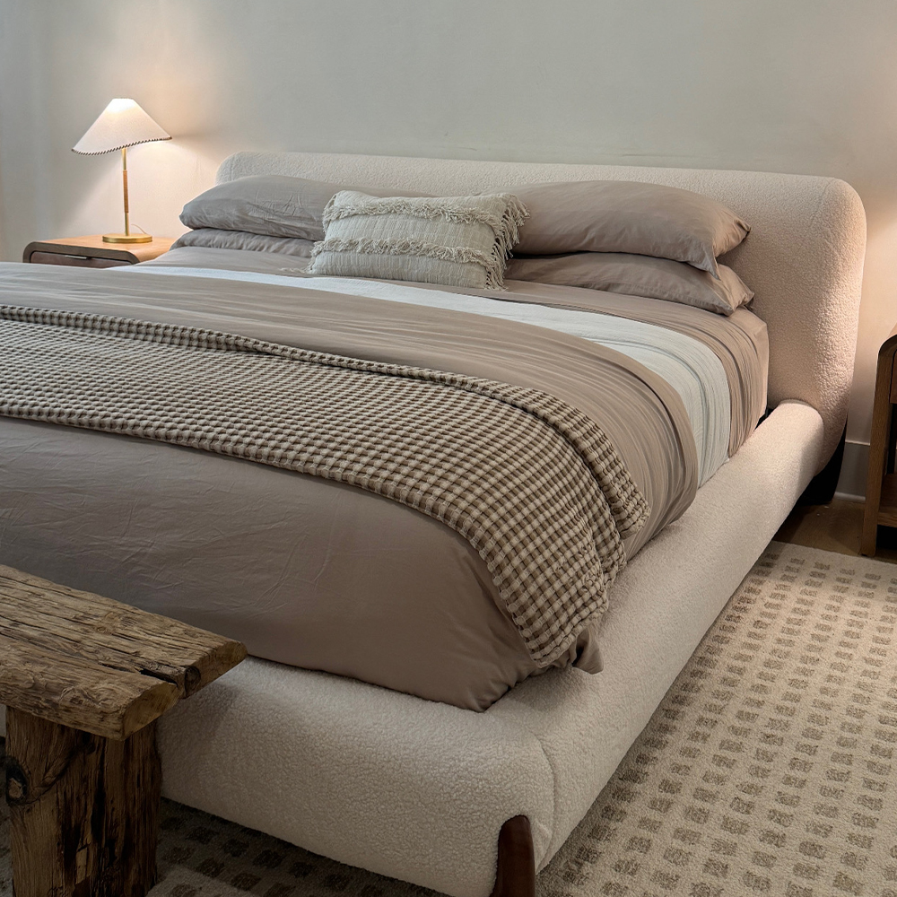 Boucle Upholstered Bed with Headboard