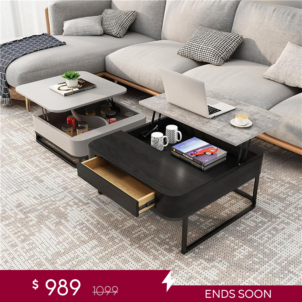 Modern Lift Top Coffee Table Set with Drawers