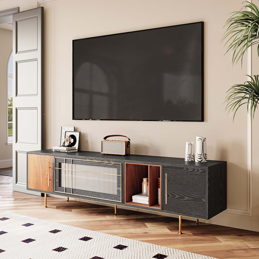 Black TV Console with Golden Handles
