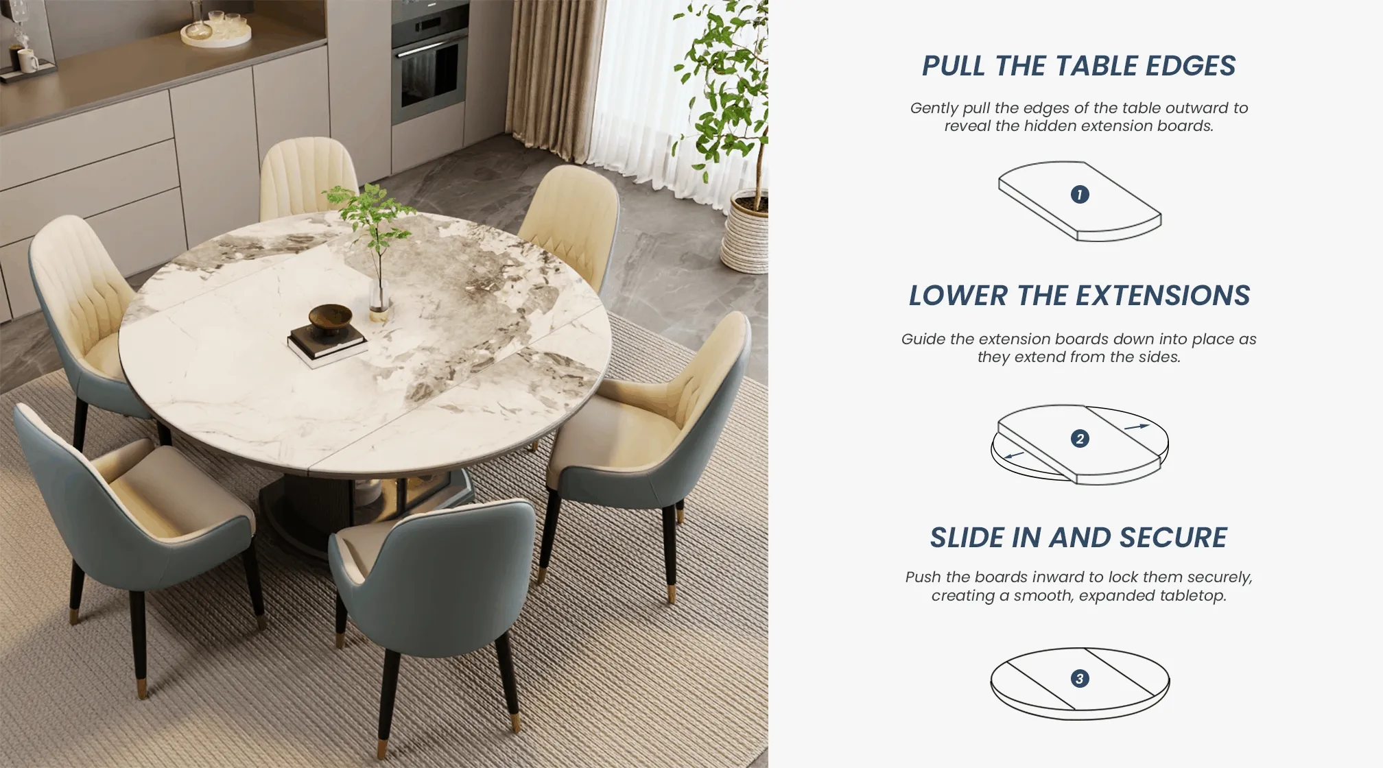 Small Dining Table Extends into a Large Table Smoothly