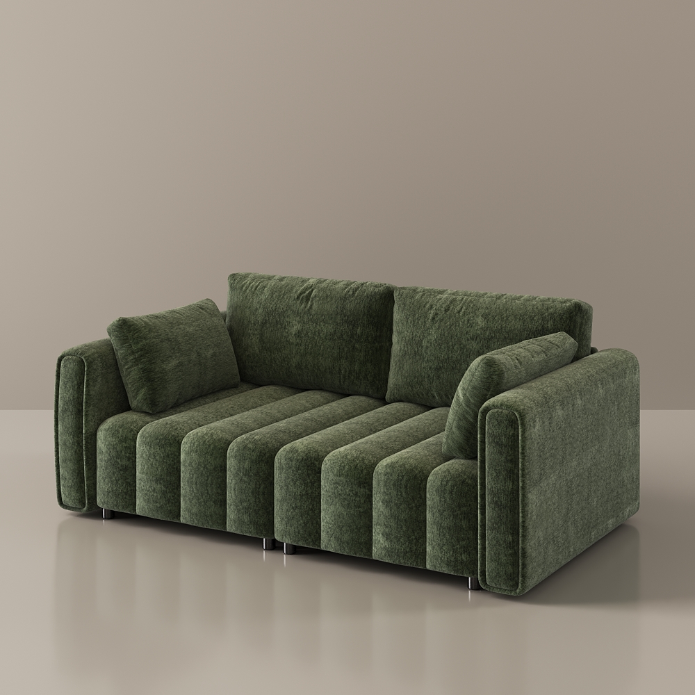 Retro Hand-Tufted Green Chenille Sofa, Lounge-Ready, Comfortable Couch for Living Room