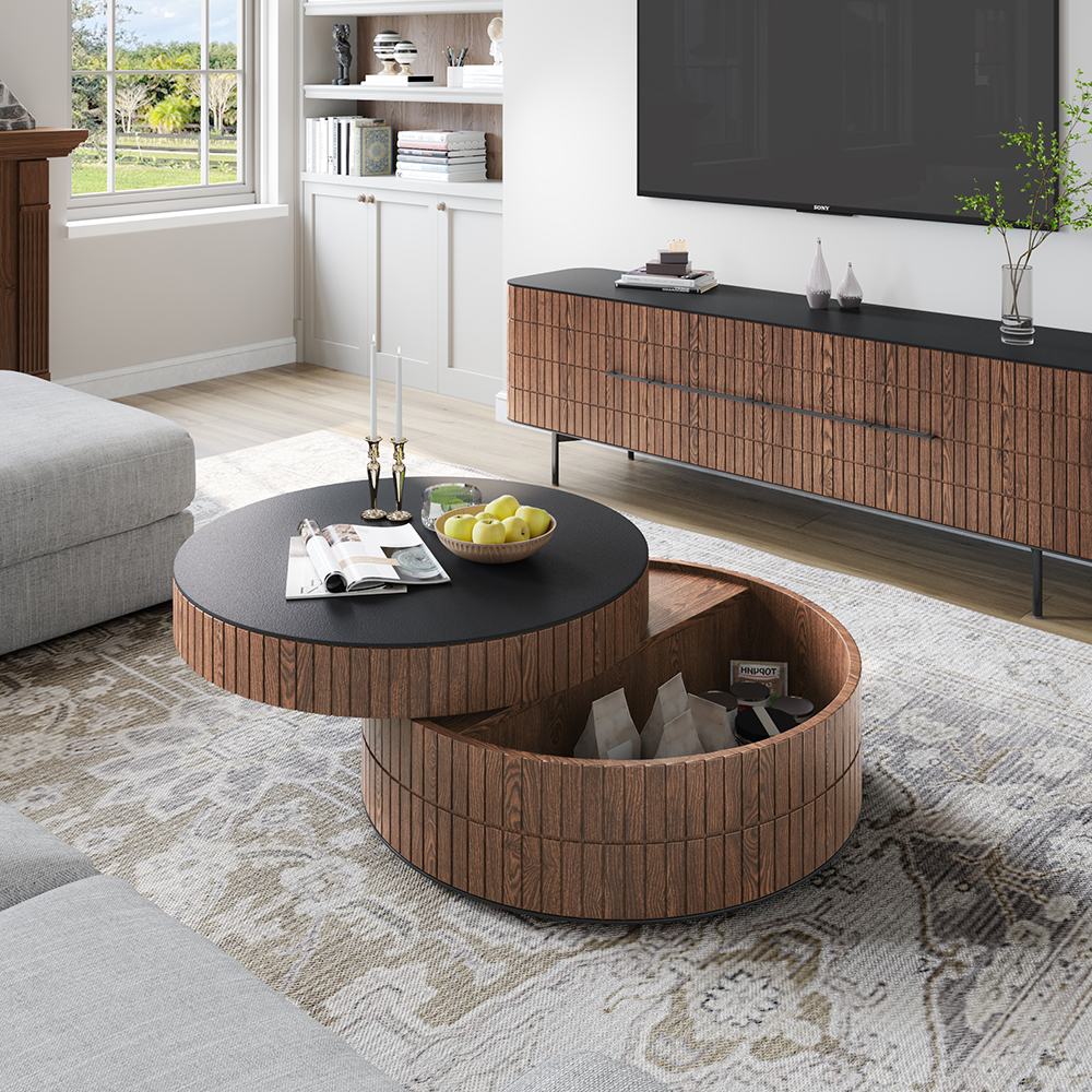 Round Coffee Table with Storage and Swivel Top