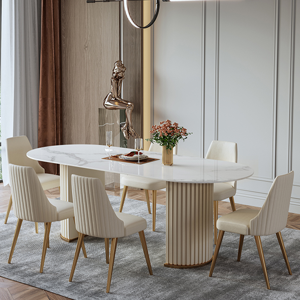 Modern Double Pedestal Dining Table with Oval Top Povison