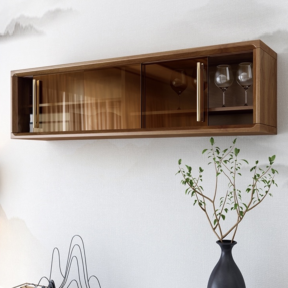 Modern Wood Floating Wall with Glass Doors