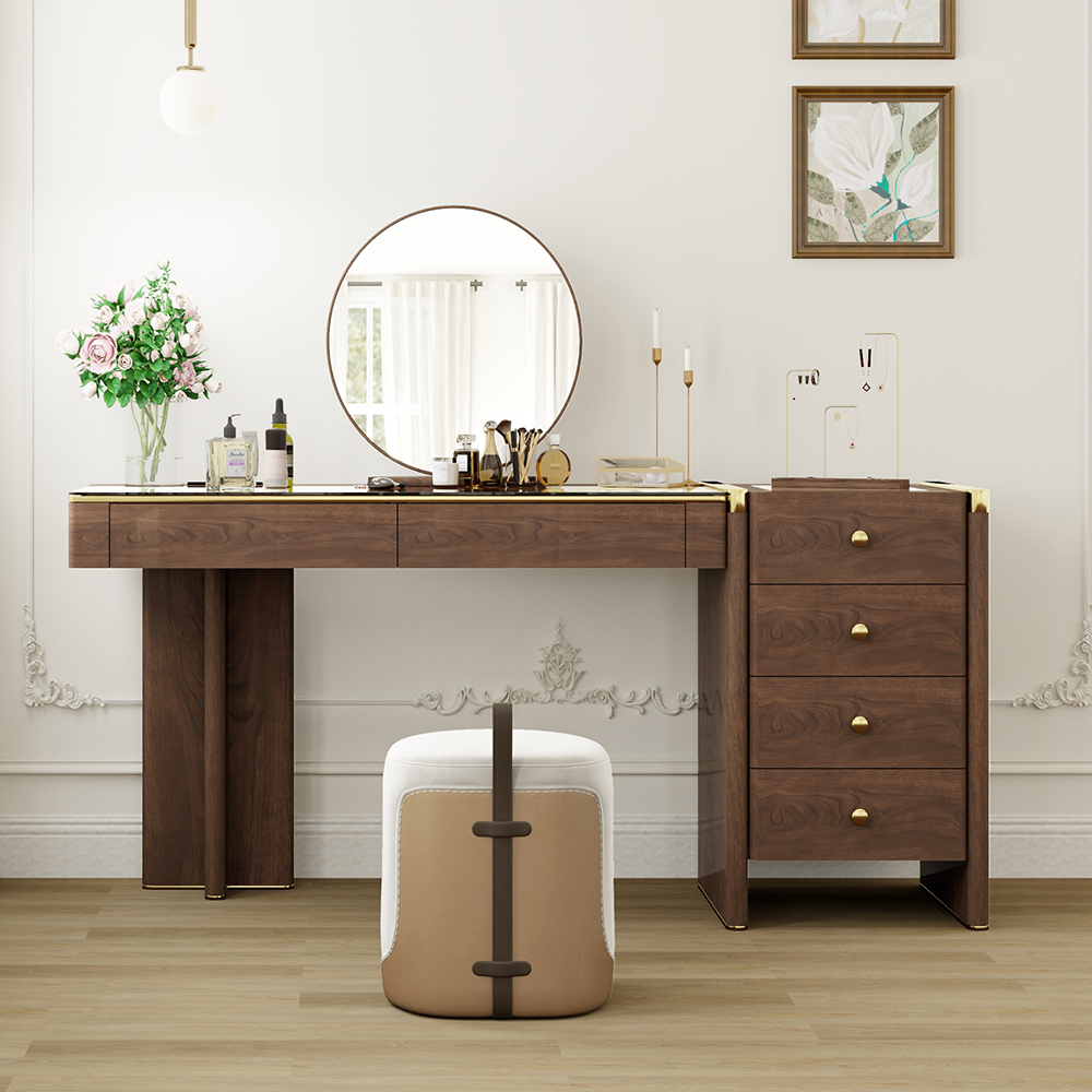 MCM Wood Vanity Table Set with 6 Drawers