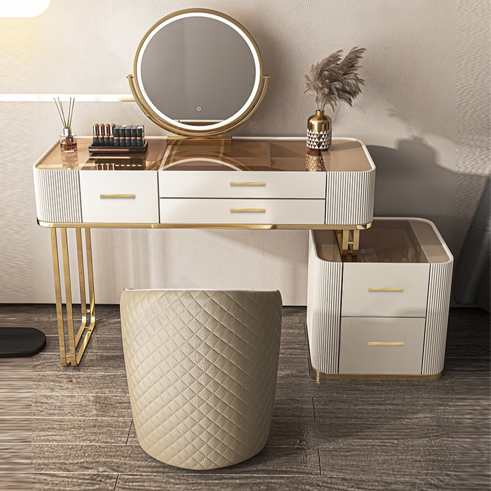 White Makeup Table with Tempered Glass Top