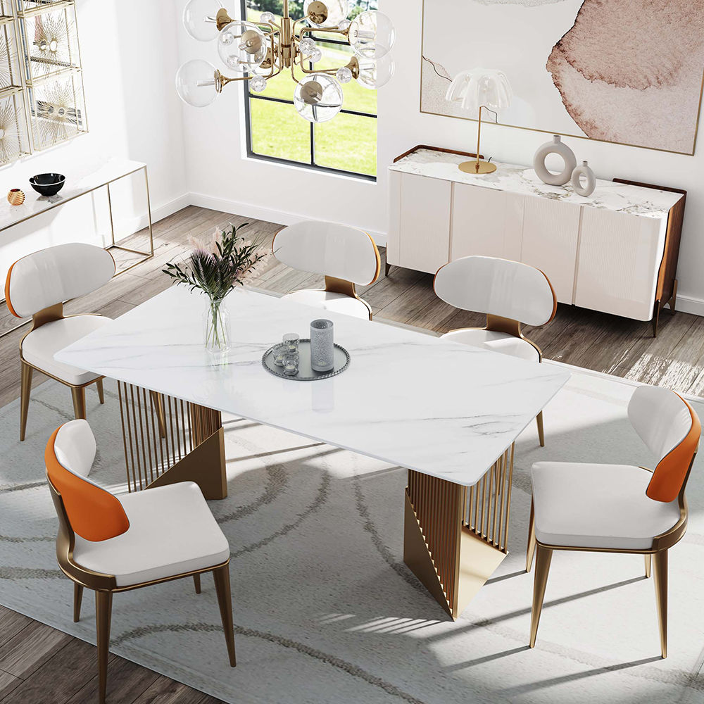 Stunning Modern Dining Table - White Rectangular Sintered Stone with
