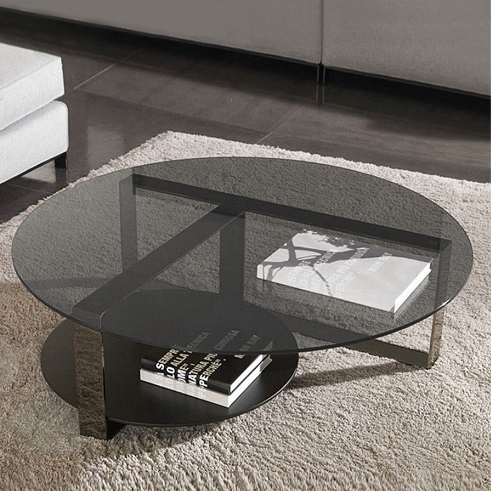 Gray Tempered Glass Round Coffee Table
