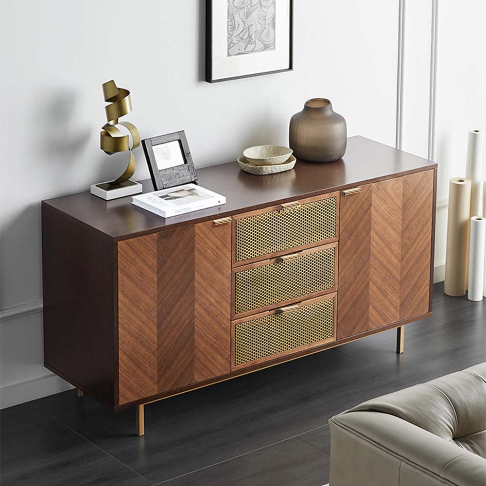 Mid-Century Modern Herringbone Sideboard Buffet