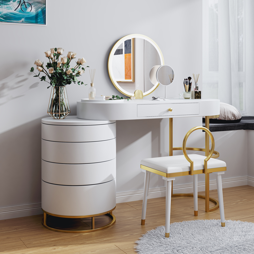 White Makeup Vanity Dressing Table With Swivel Mirror seeds