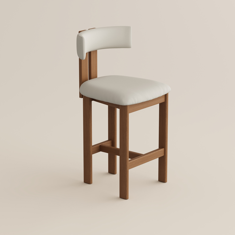 26'' Mid-Century Modern Counter Height Bar Stools, Upholstered Bar Stools with Backs, Beige & Light Walnut Counter Stools, Fully Assembled
