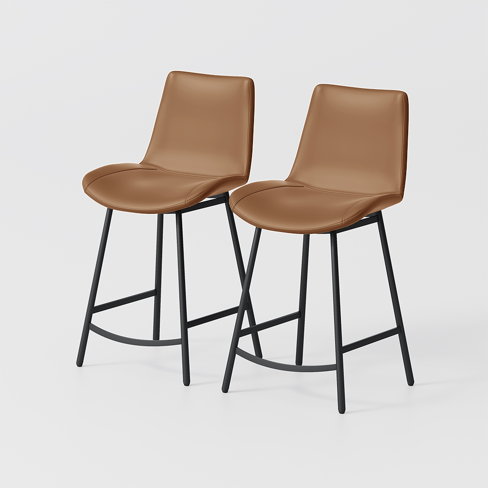 Black Bar Stools Set, 28.7" PU Leather Counter Height Bar Stools with Back and Metal Legs, Armless Counter Chairs for Kitchen Island