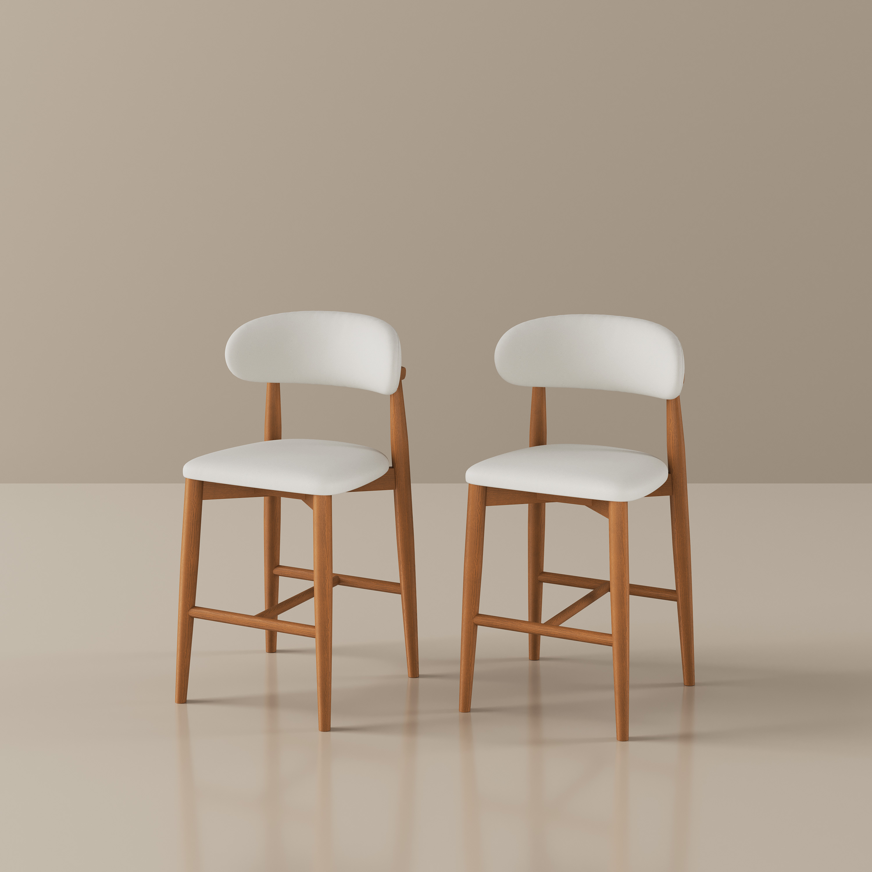 24'' Mid-Century Modern Wood Counter Height Bar Stools Set of 2, Counter Stools for Kitchen Island & Breakfast Table, Fully Assembled