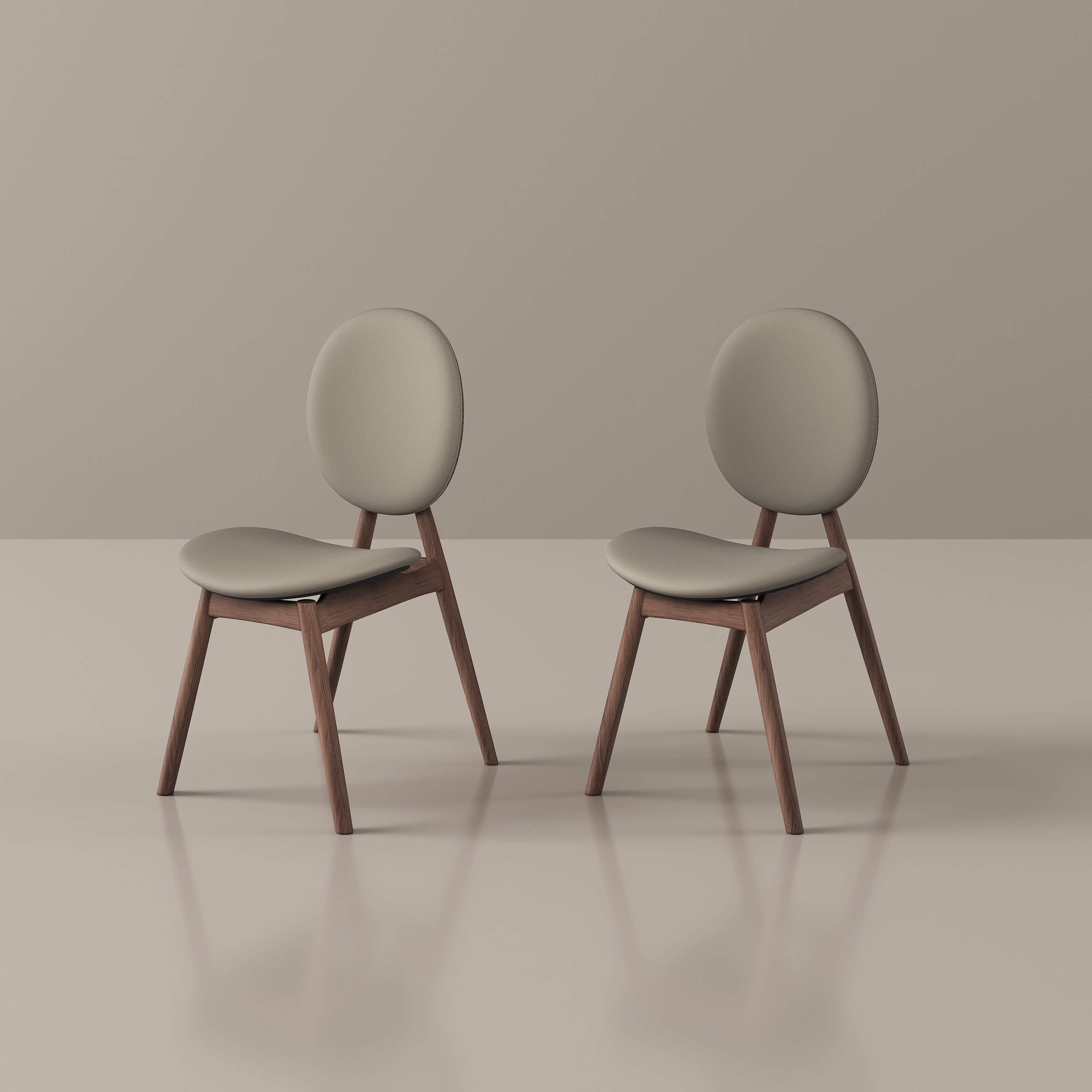 Mid-Century Modern Solid Wood Dining Chairs, Gray & Walnut Leather Side Chairs, Fully Assembled