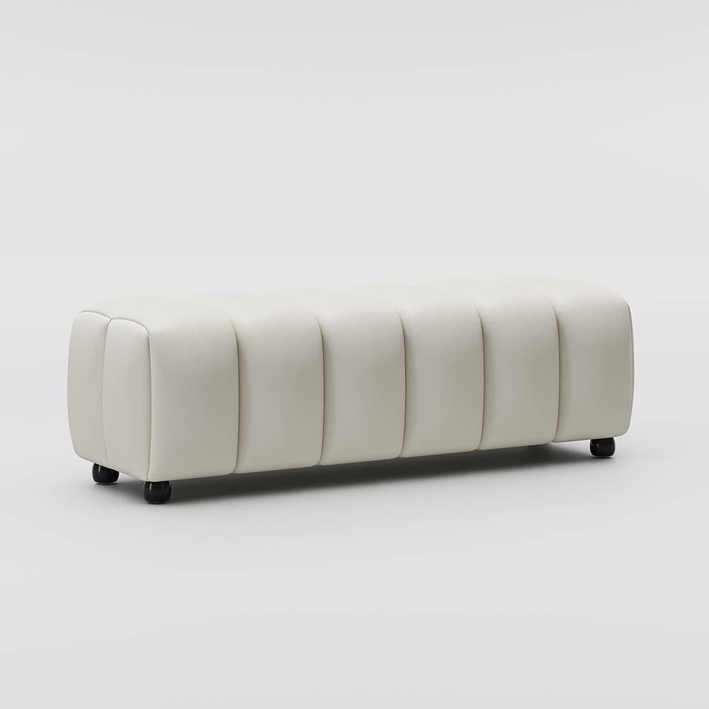 Upholstered Ottoman Bench with wooden legs for Bedroom, Modern Faux Leather End of Bed Bench