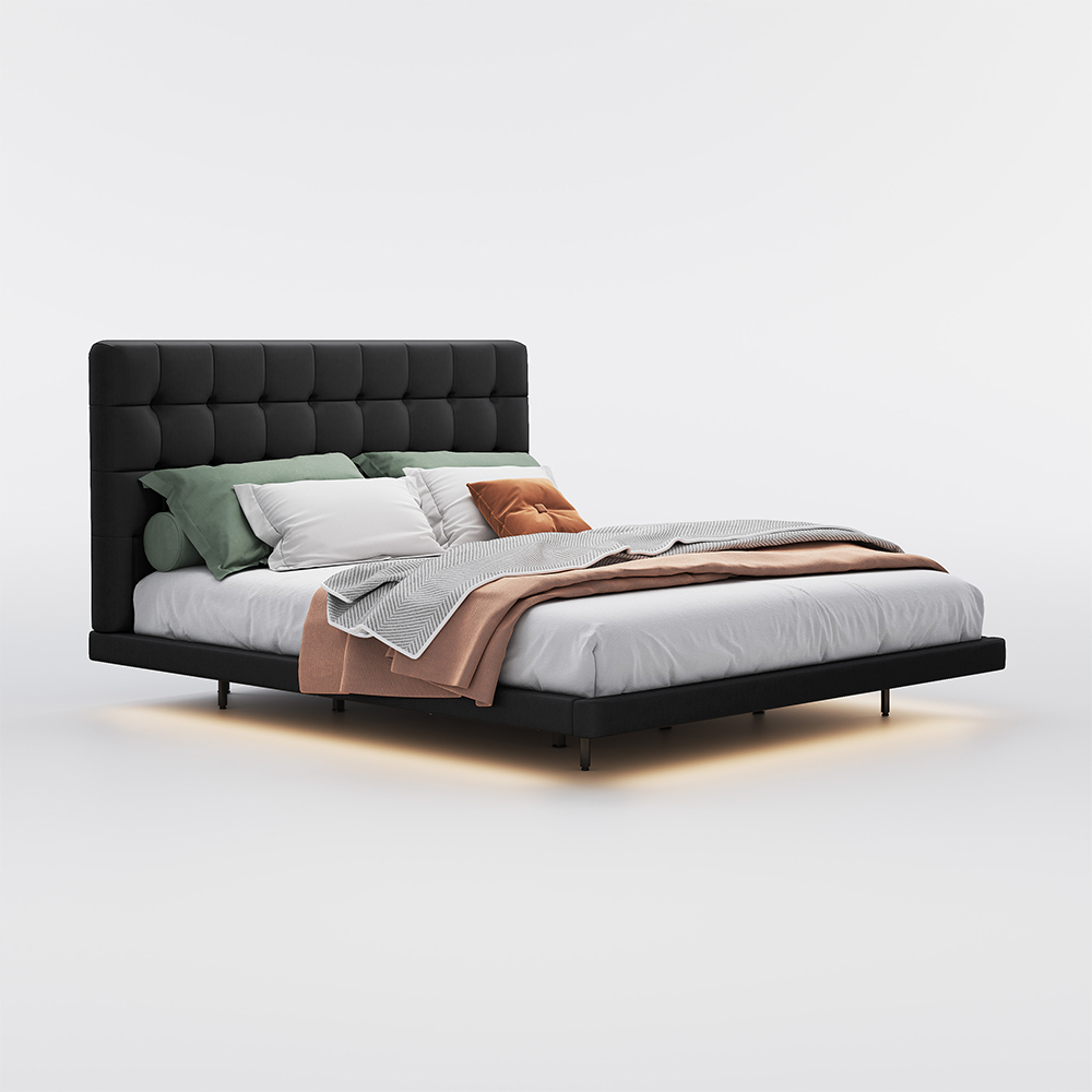 Modern Floating Bed Frame with Sensor LED Lights, PU Leather Platform Bed Frame, No Box Spring Needed, Easy to Assemble