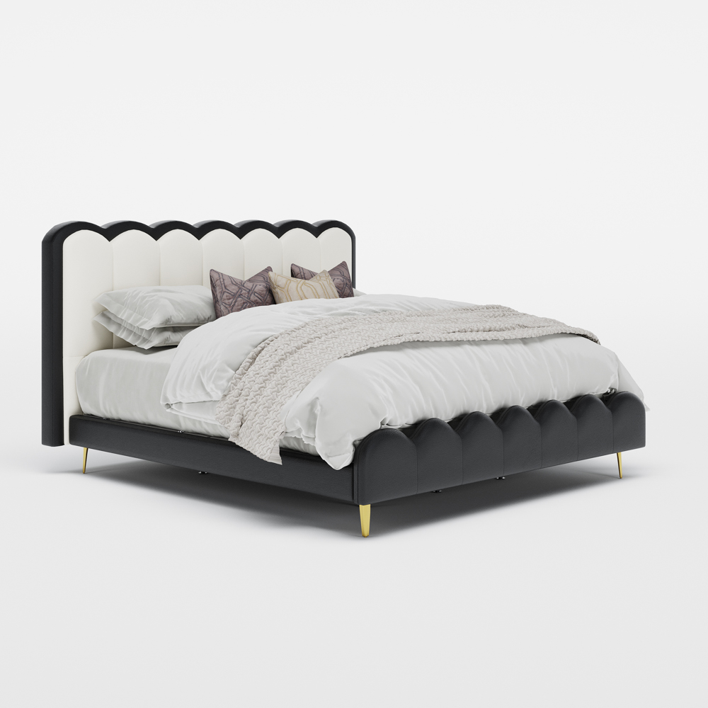 Platform Bed Frame with Piano Key Headboard, Modern Upholstered Bed Frame, No Box Spring Needed, Easy Assembly