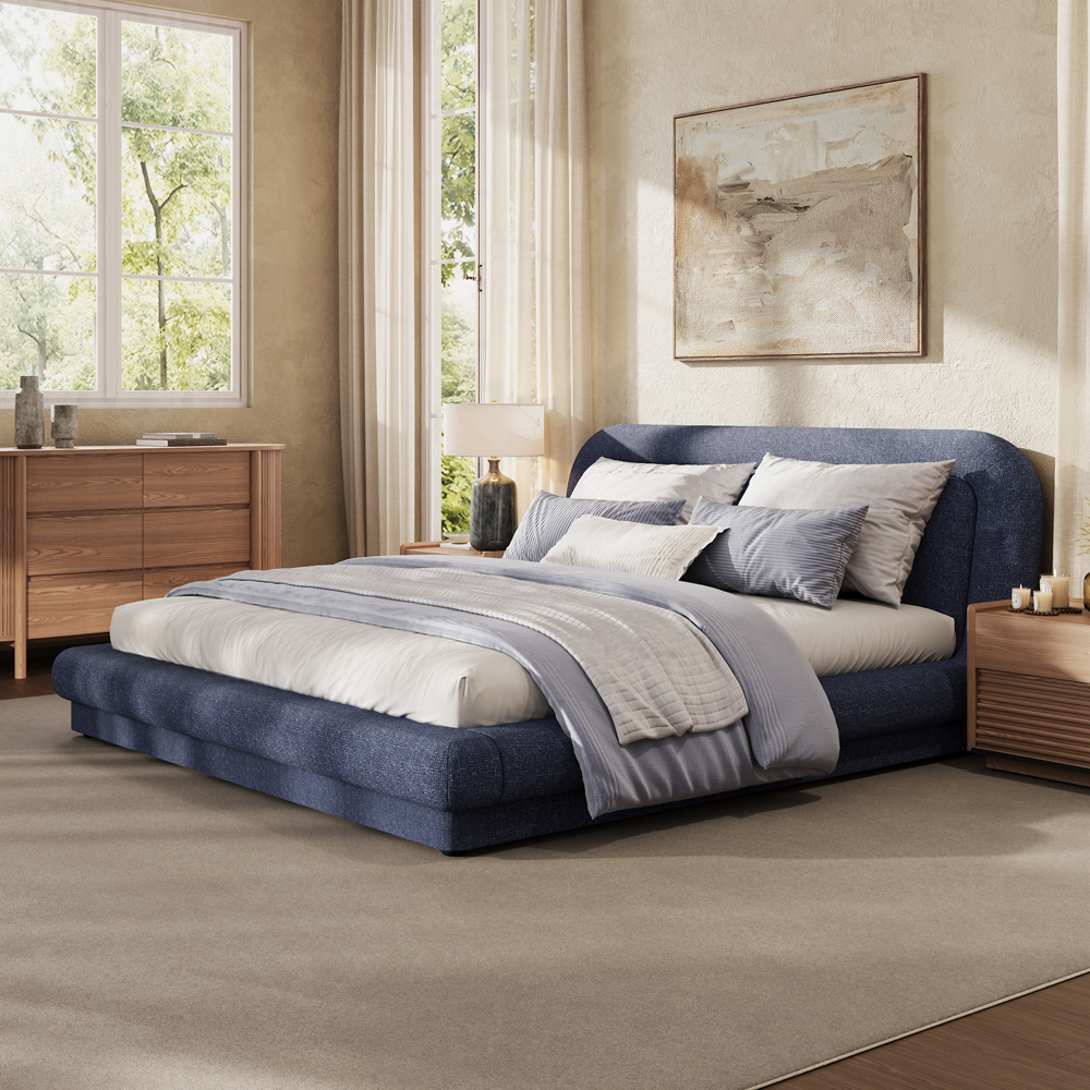 Blue Chenille Upholstered Bed – King Size