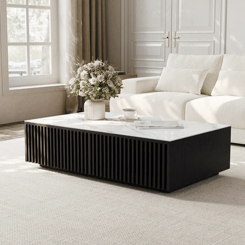 Fully Assemble Black Sintered Stone Coffee Tables