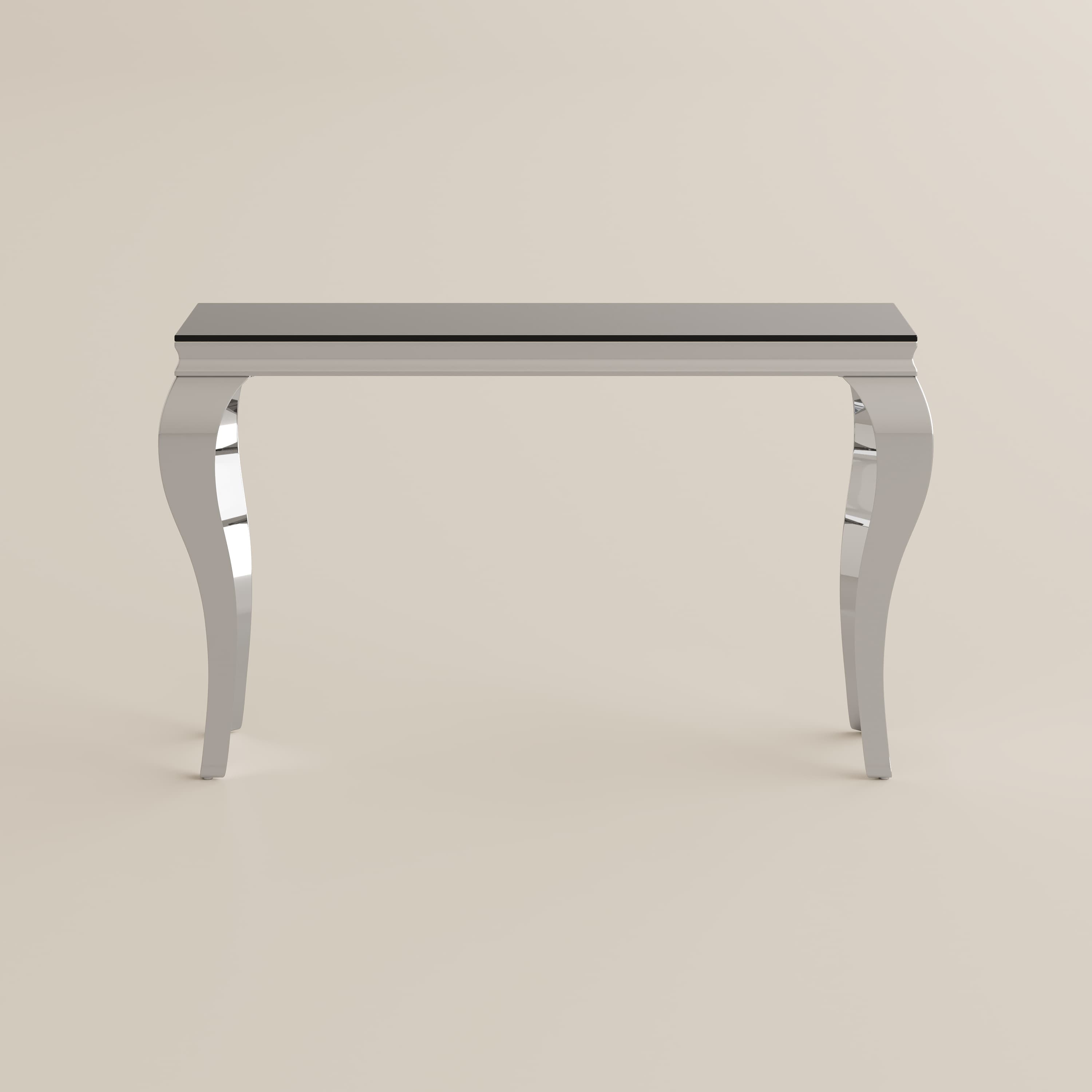 Luxury Rectangular Console Table with Glass Tabletop,Sturdy Metal Frame,Easy Assembly,Glossy Black & Sliver