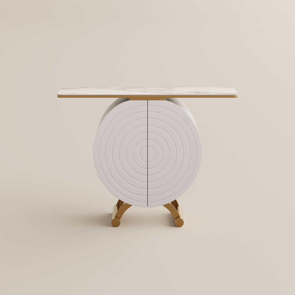 Modern Entryway Table with Storage, Luxury Sintered Stone Top, Console Table for Hallway or Foyer, Fully Assembled, White
