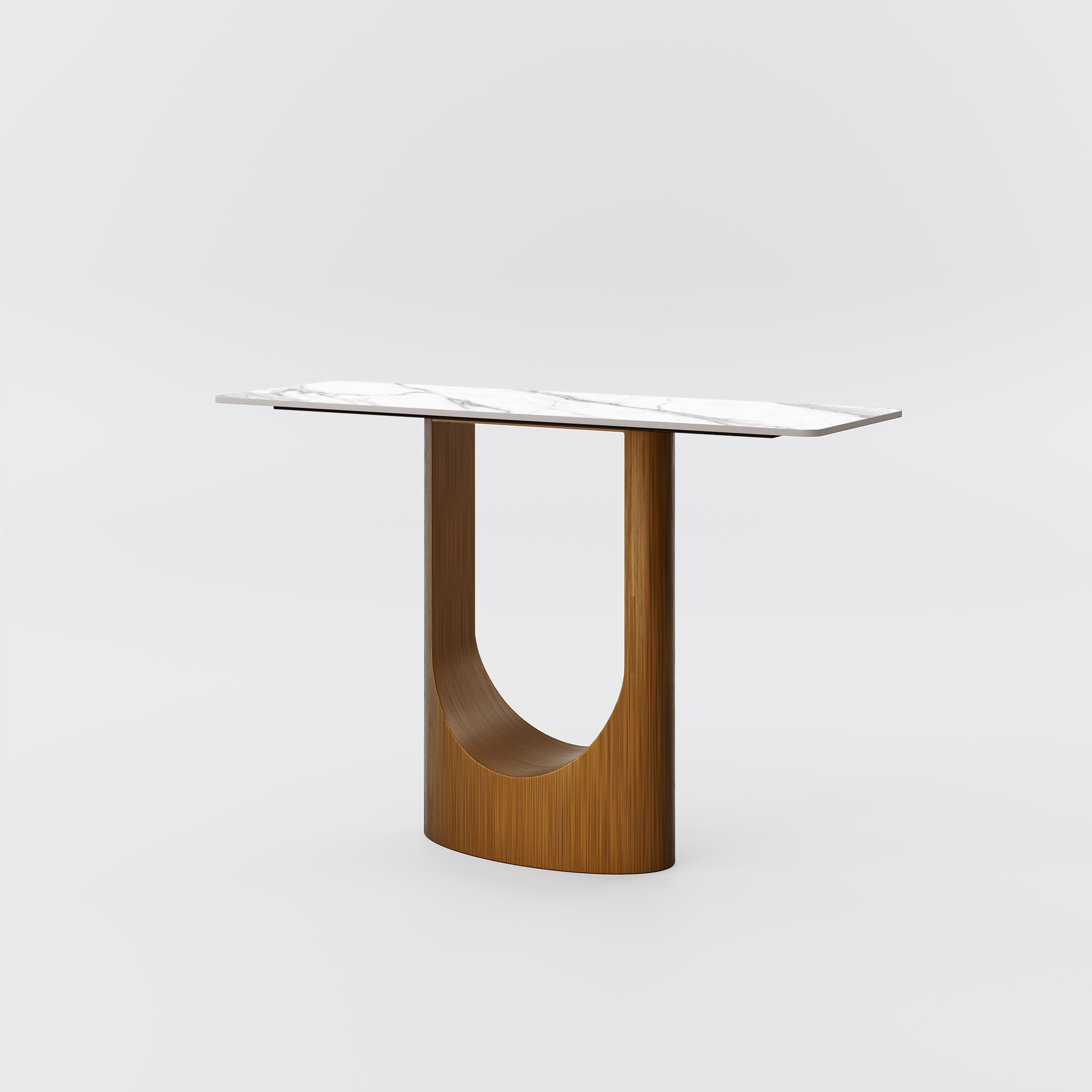47" Modern White Console Table, Entryway Table with White Glossy Sintered Stone Tabletop, Bronze Curved Base