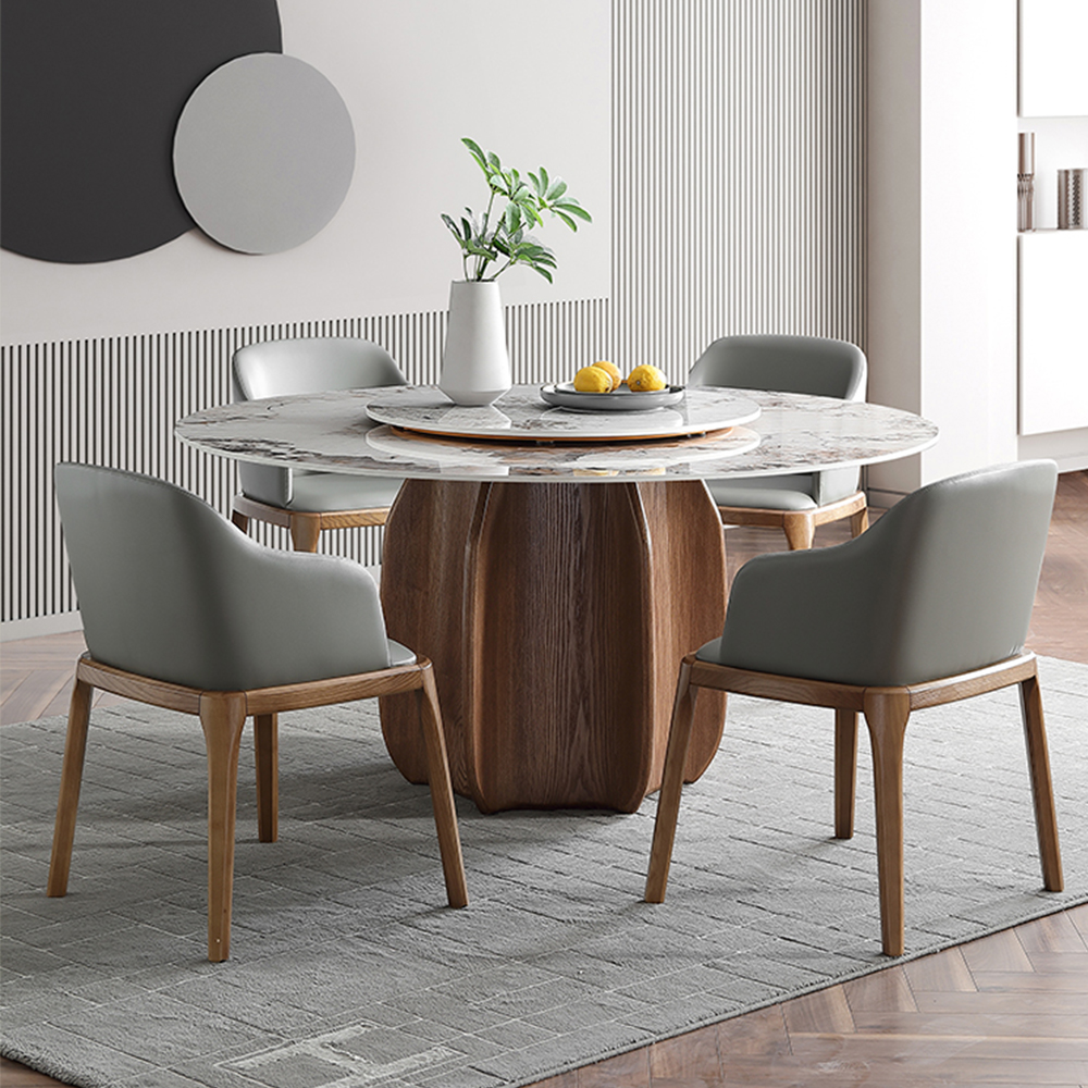 Farmhouse Round Dining Table with Rotating Lazy Susan