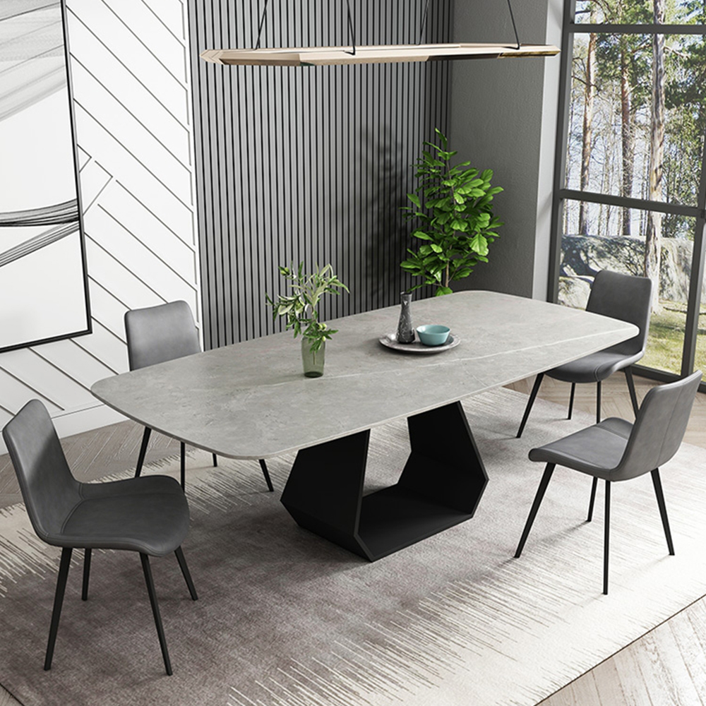 Modern Rectangle Gray Sintered Stone Dining Table