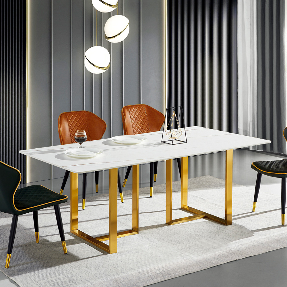 Black Stone Dining Table with Gold Legs