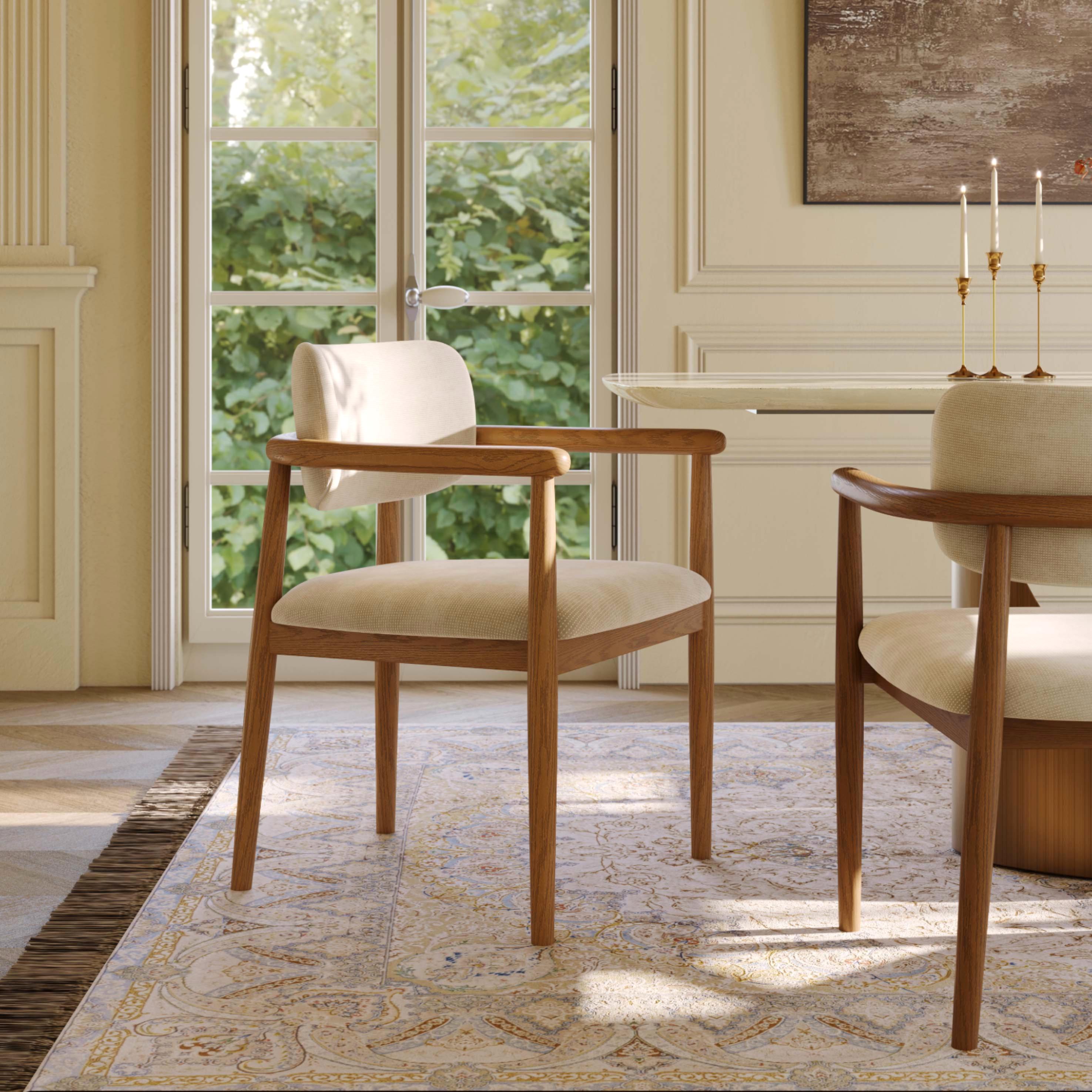 Mid-Century Modern Solid Wood Upholstered Dining Chairs Set of 6
