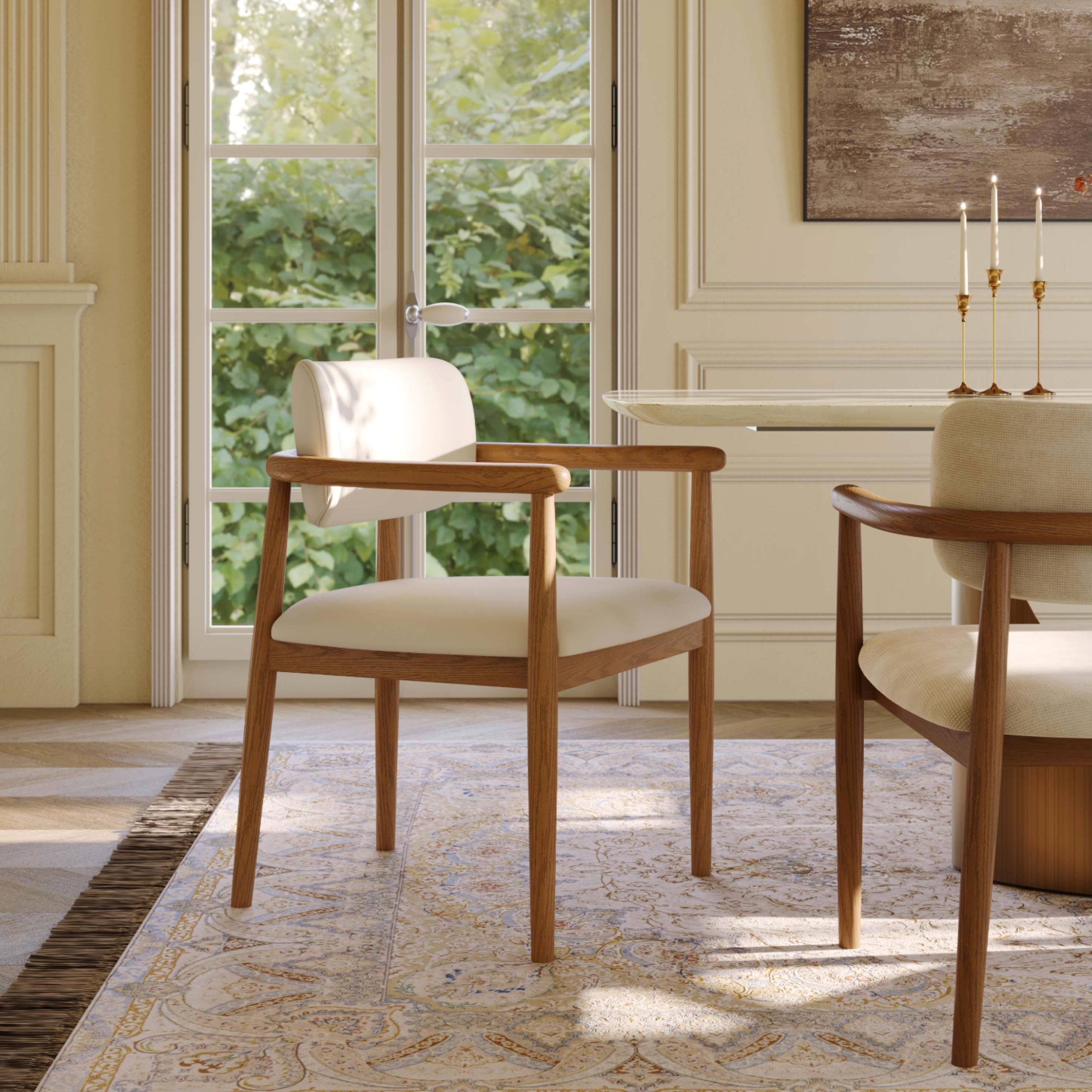 Mid-Century Modern Solid Wood Upholstered Dining Chairs Set of 4