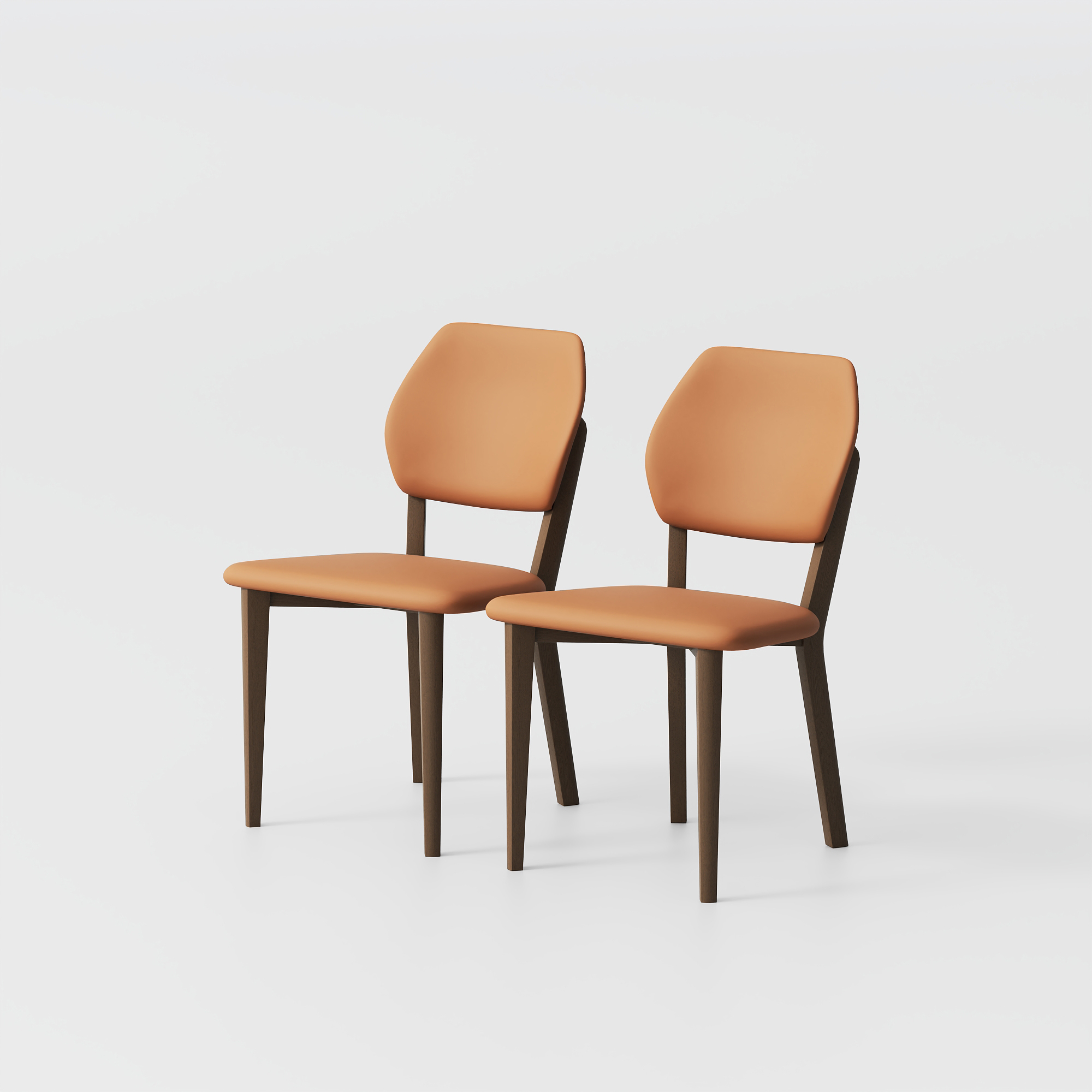 Mid-Century Modern Dark Wood Armless Dining Chairs, Orange PU Leather Dining Chairs, Ash Solid Wood Legs, Fully Assembly