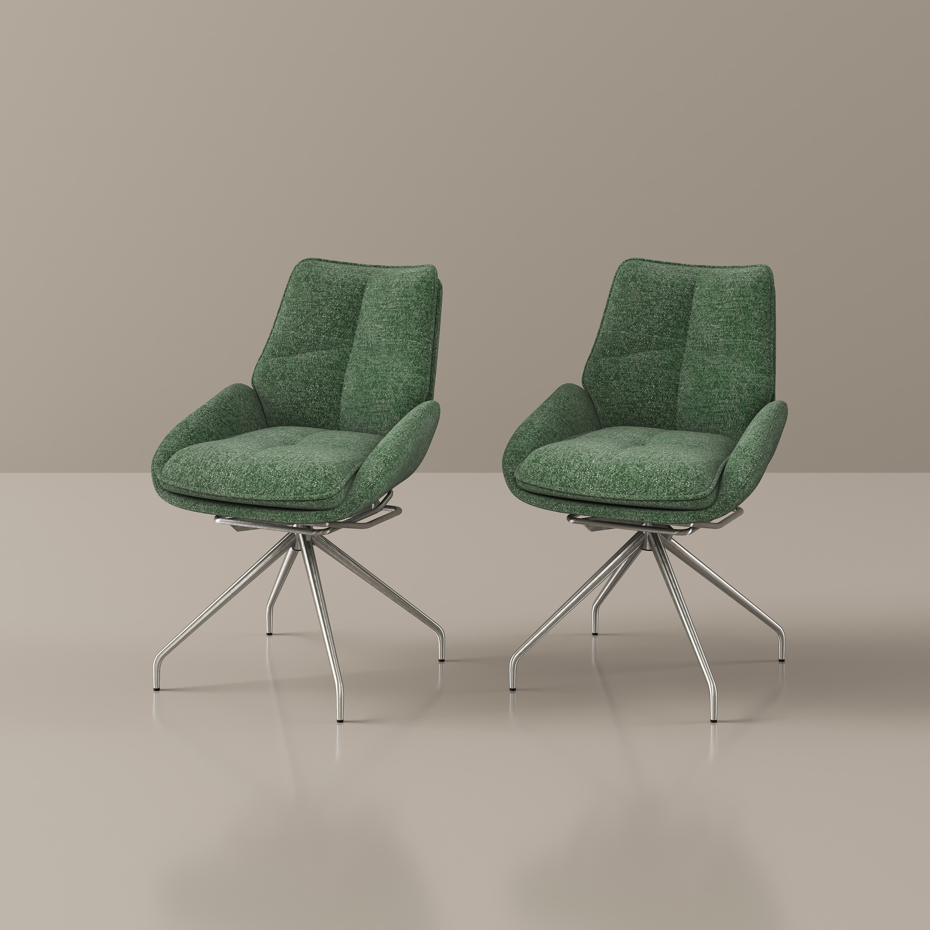 Modern Upholstered Rocking Dining Chairs, Fabric Arm Chairs , Green & Silver