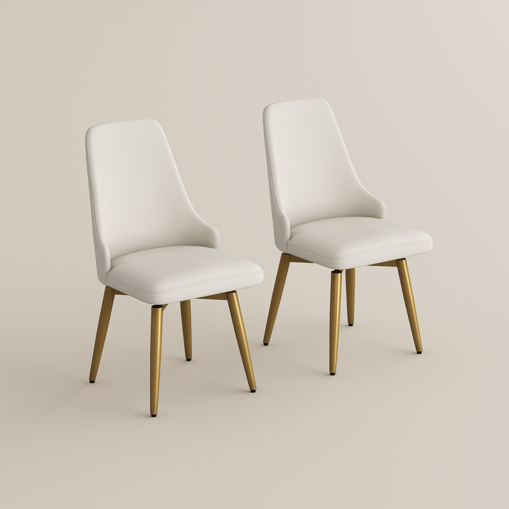 Modern Luxury Swivel Upholstered Dining Chairs, Faux Leather Side Chairs, Beige