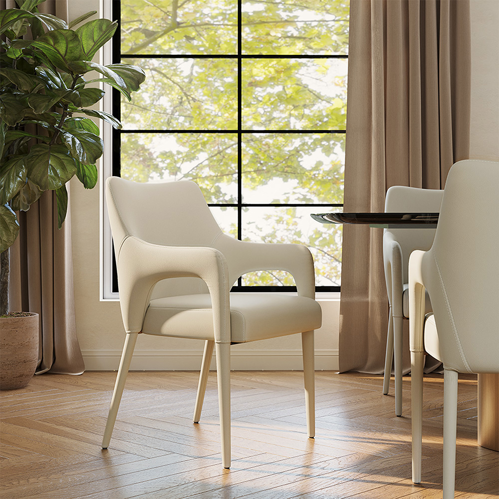 Modern Leather Dining Chairs with Arms Set of 8, Upholstered Dining Chairs, Accent Chairs for Living Room, Beige